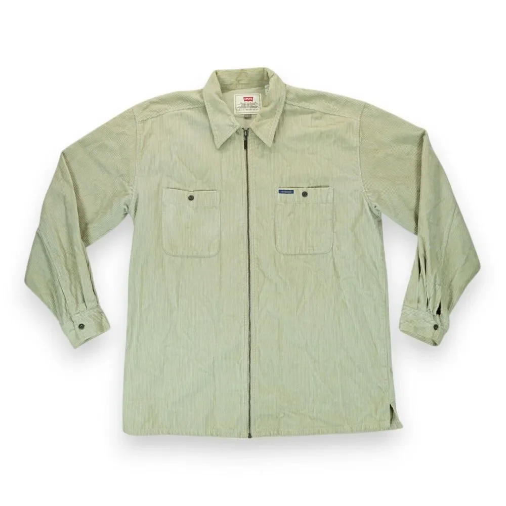 Vintage Levi's Corduroy Shirt Jacket Men's L Zip‎ Up Tan 90s Y2K Cotton Retro